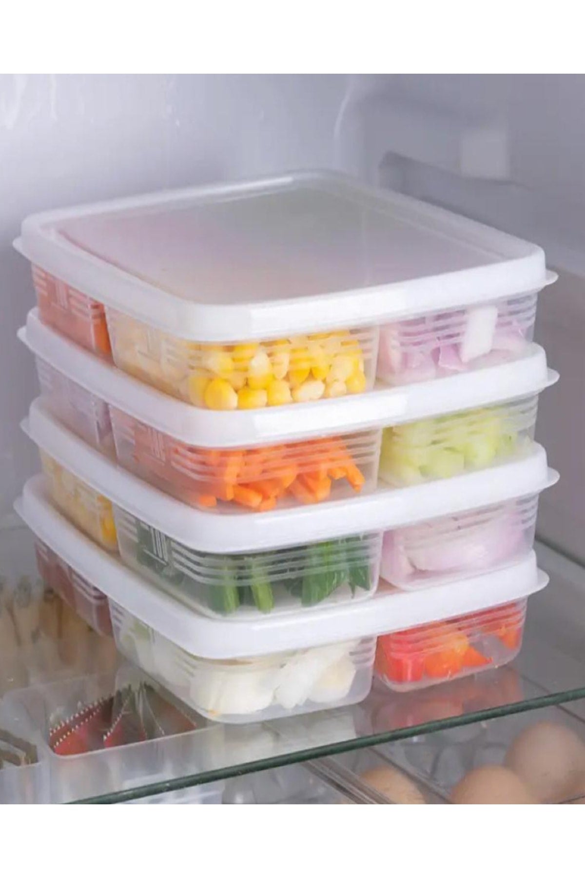 6 Pieces 4 Compartments Meal Vegetable Storage Container Legumes Peas Corn Refrigerator Storage Box