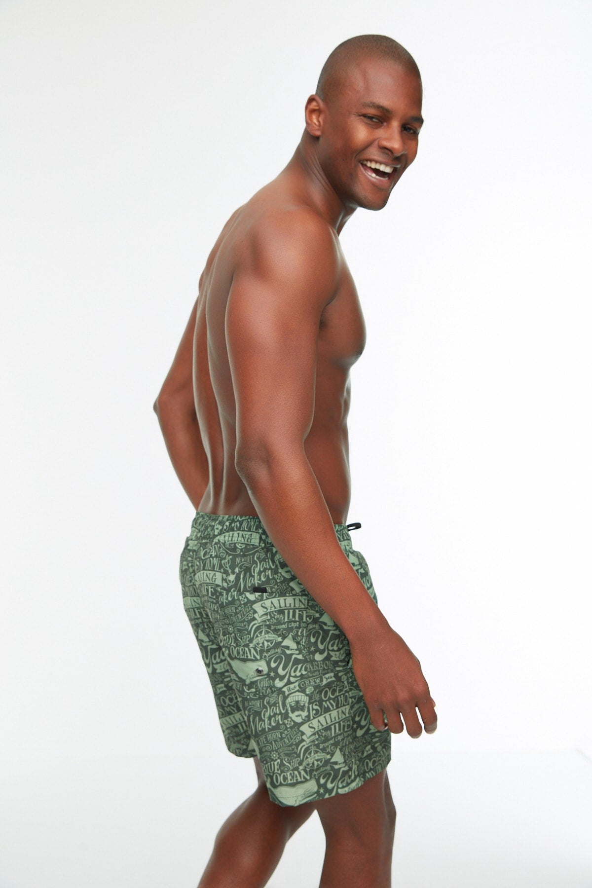 Khaki Men'S Text Printed Standard Size Swimwear Sea Shorts Tmnss20Ds0003