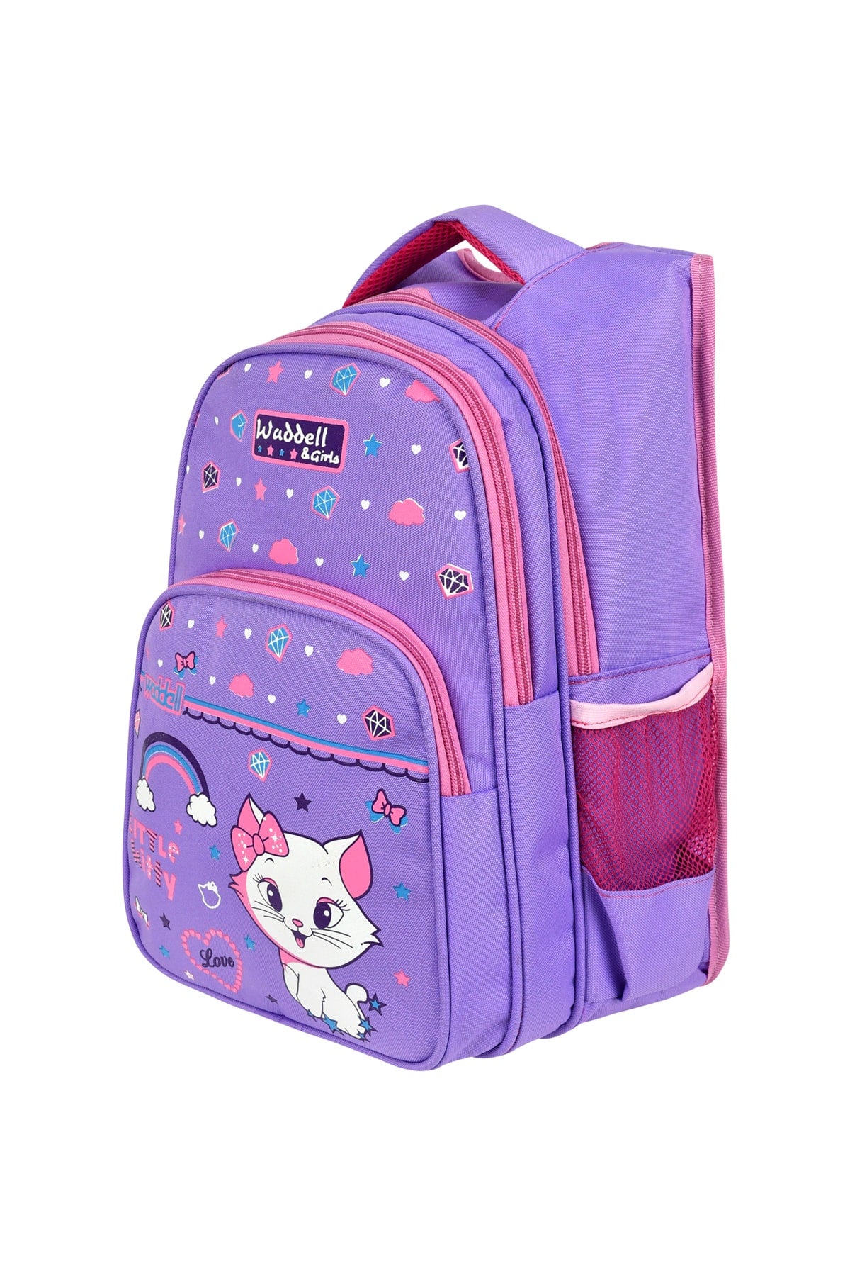 Waddell Licensed Lilac Cat Patterned Primary School Backpack And Lunch Box