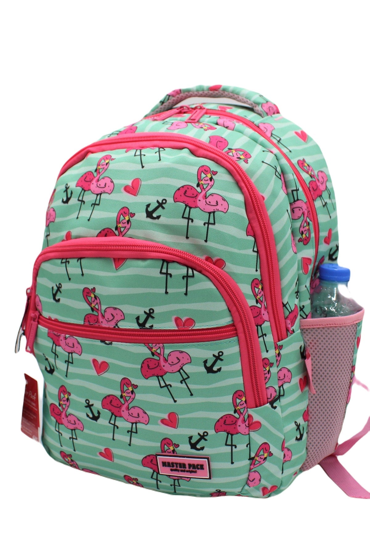 Flamingo Patterned Green Color Master Pack Girl Backpack Primary School Bag With Food And Pencil Holder