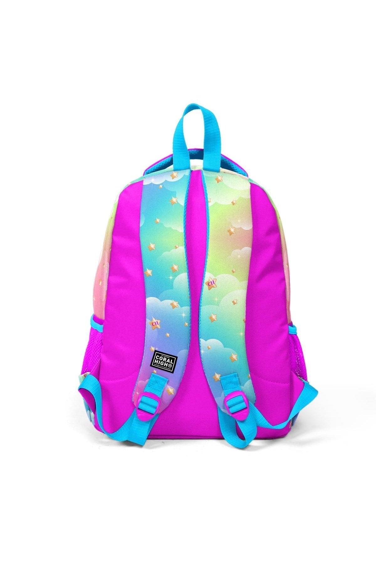 Kids Blue Pink Giraffe Patterned Three Compartment School Backpack 23479