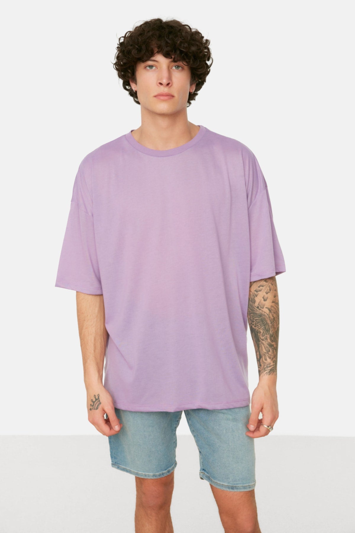 Purple Men's Basic Oversize Crew Neck Short Sleeved T-Shirt