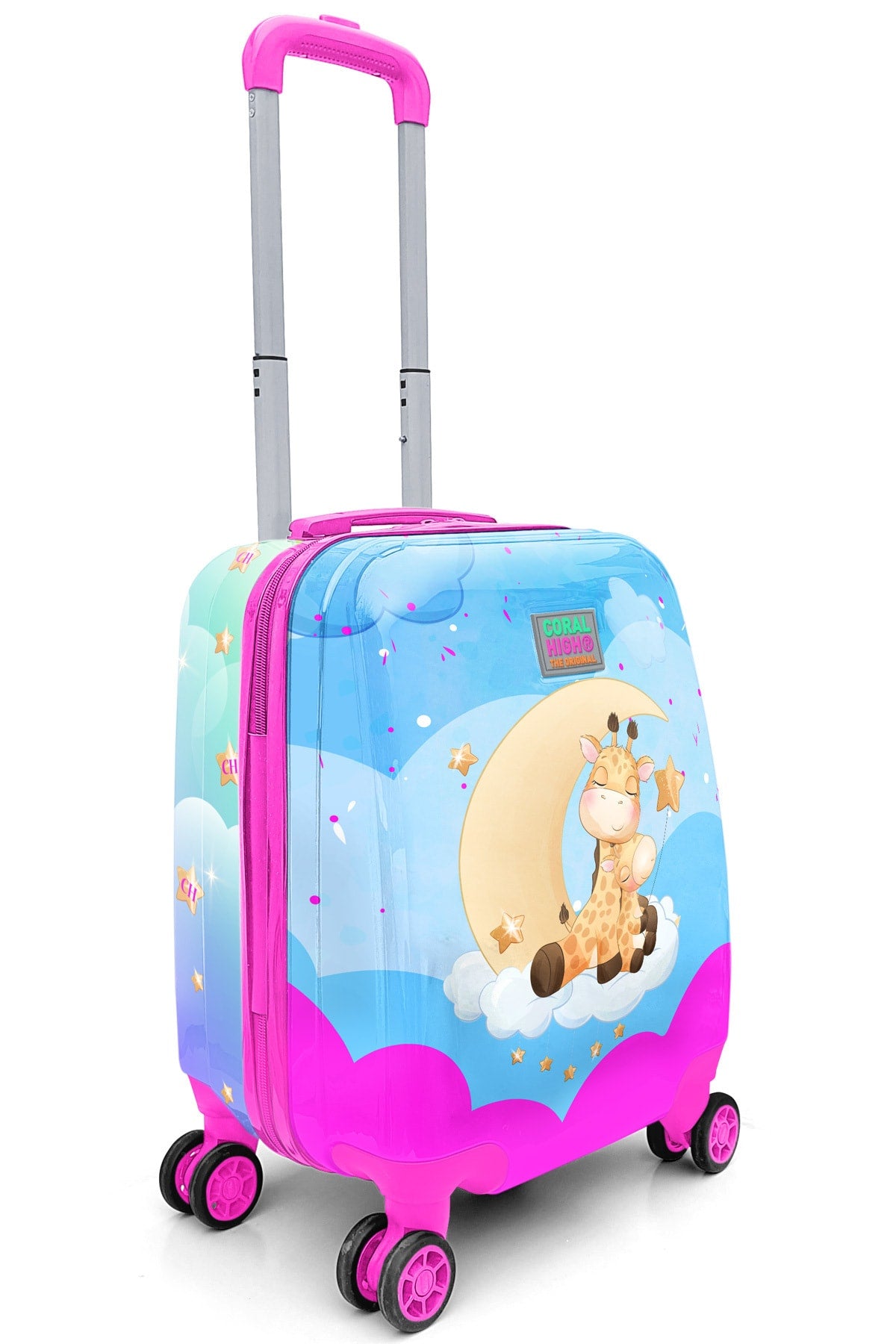 Kids Blue Pink Giraffe Patterned Child Suitcase 16719