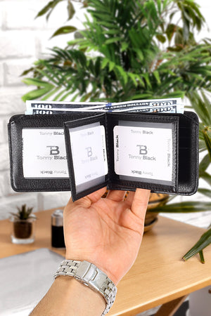 Original Men'S Black Sport & Stylish Boxed 10 Card Holder 3 Id And 1 Paper Money Compartment Leather Fabric Wallet