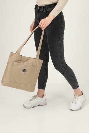Mink U22 3-Compartment Front 2 Pocket Detailed Canvas Fabric Daily Women'S Arm And Shoulder Bag B:35 E:35