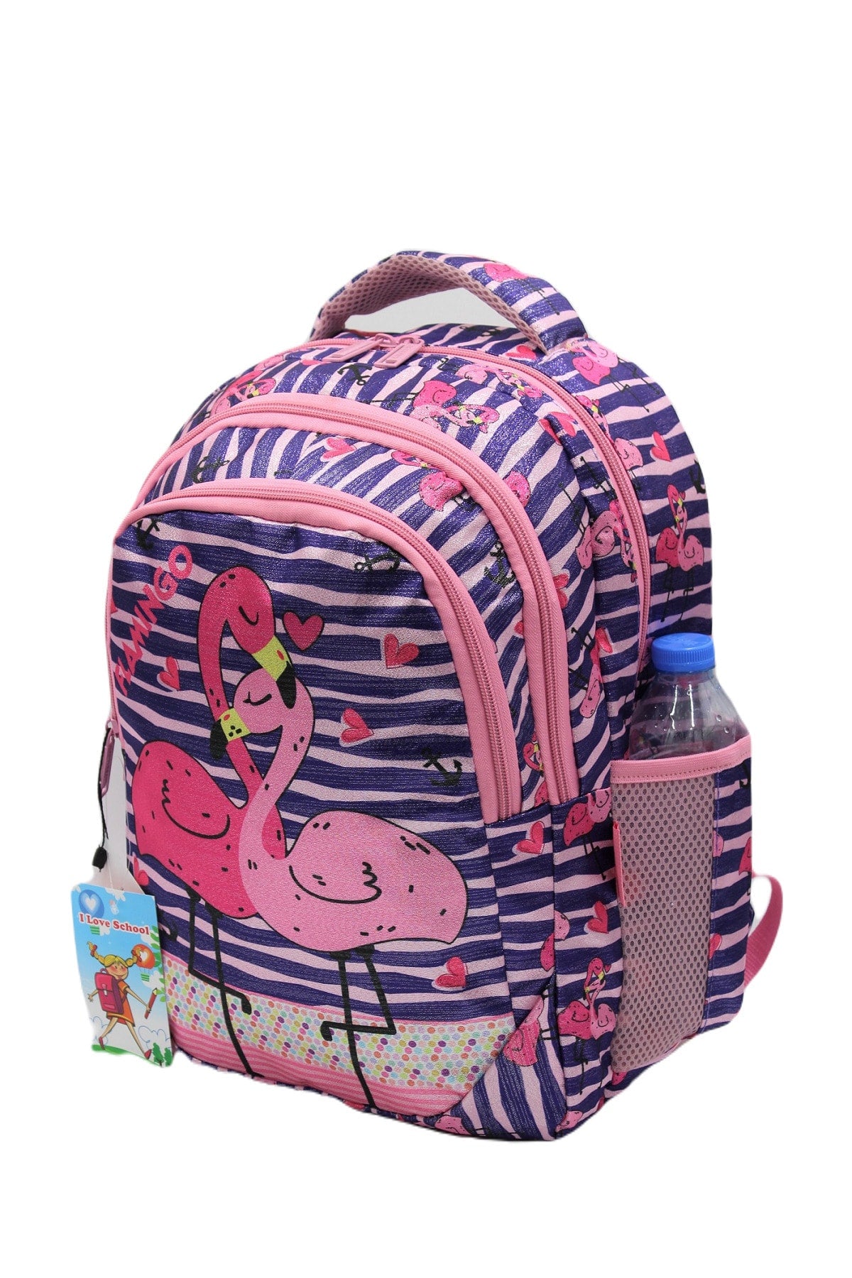 Sim Flamingo Patterned Dark Purple Color Girl Backpack Primary School Bag Set With Lunch Box And Pencil Holder