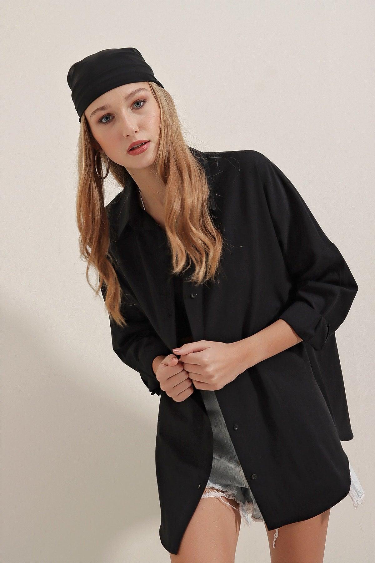 3900 Oversize Long Basic Shirt - Black - Swordslife