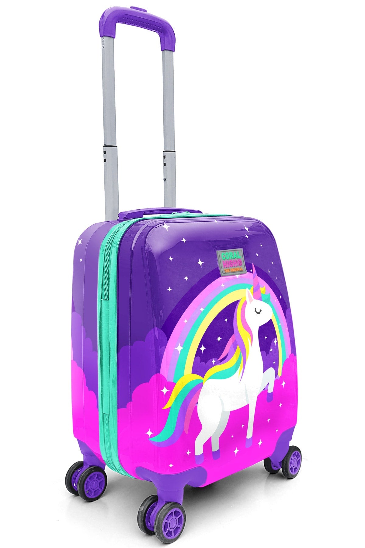 Kids Purple Water Green Unicorn Patterned Luggage 16729