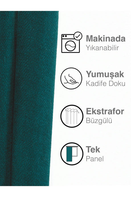 Velvet Textured Petrol Color Island Backdrop Curtain Extraforward Pleated - Swordslife