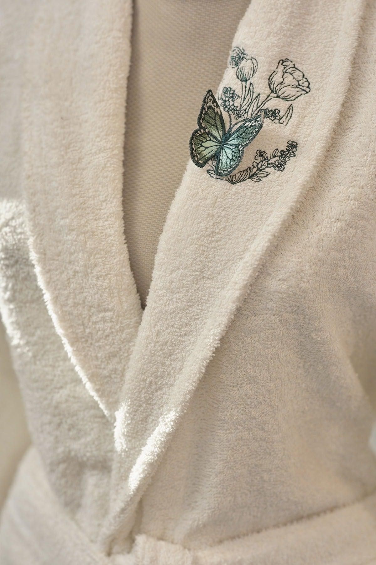 Butterfly 3d Embroidered Green Off White Family Bathroom Set - Swordslife