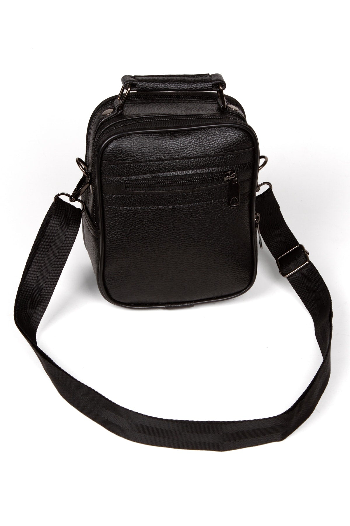 Men'S Small Size Black Leather Steel Case Hand And Shoulder Bag