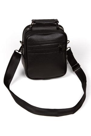 Men'S Small Size Black Leather Steel Case Hand And Shoulder Bag