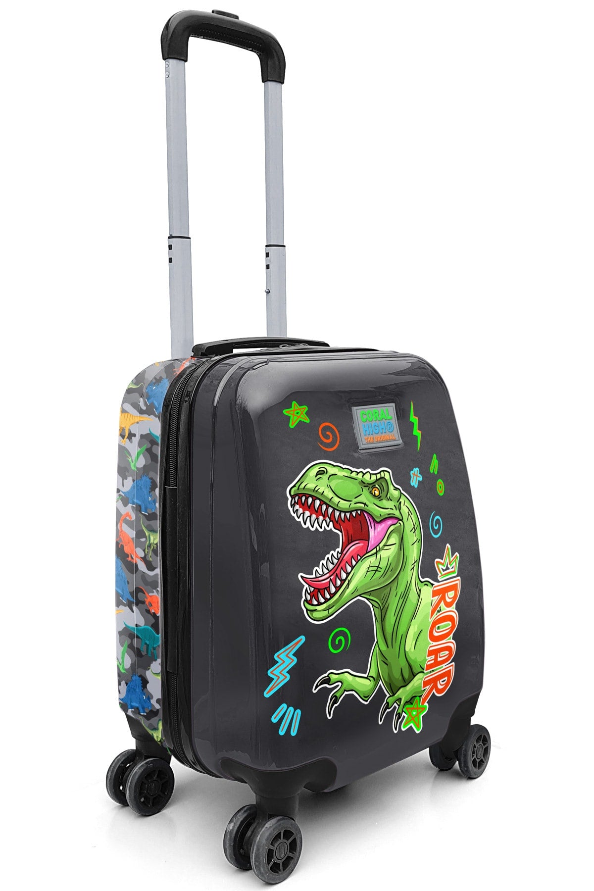 Kids Black Gray Dinosaur Patterned Child Suitcase 16735