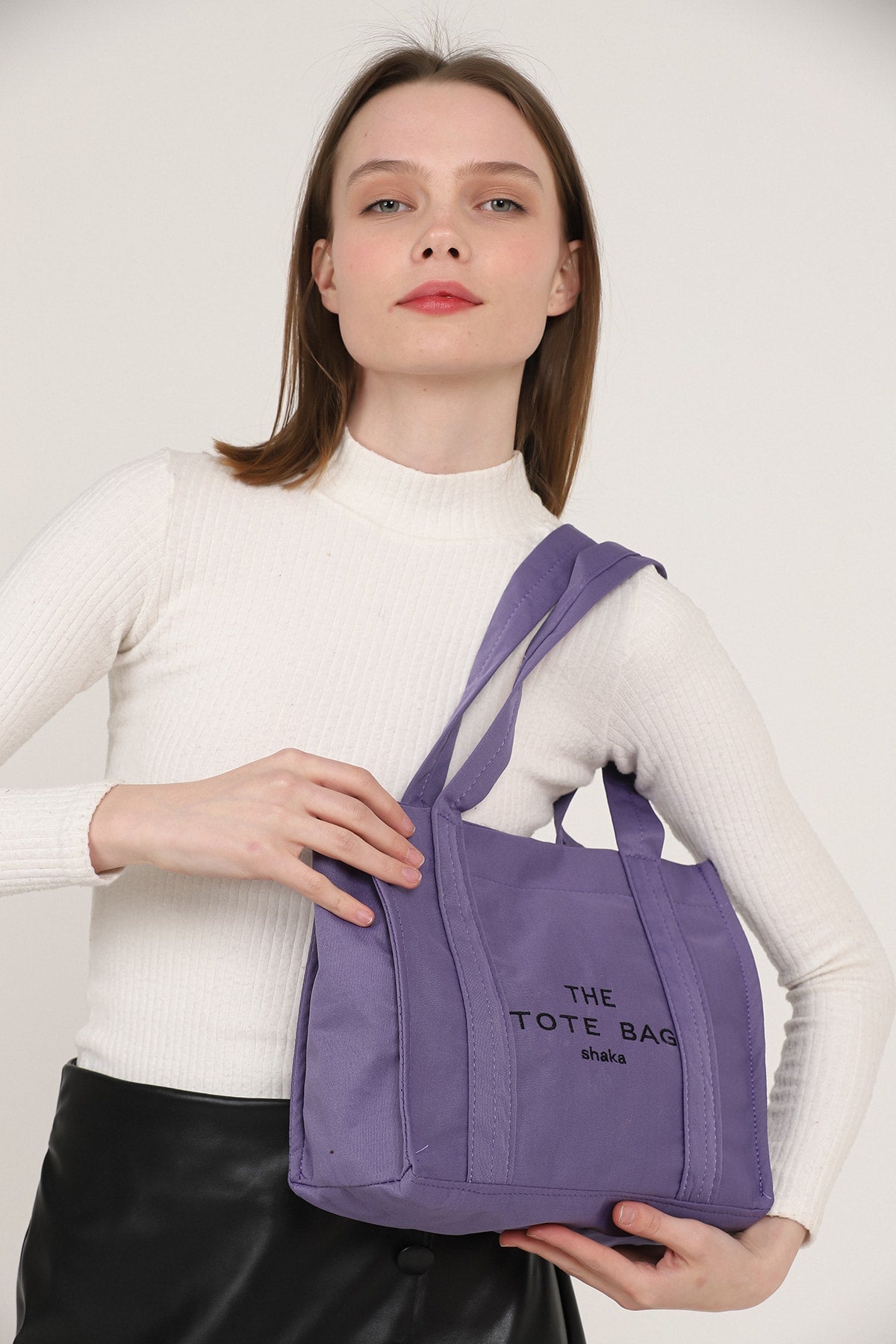 Lilac U45 Snap Closure The Tote Bag Embroidered Canvas Fabric Daily Women's Arm And Shoulder Bag 25x30