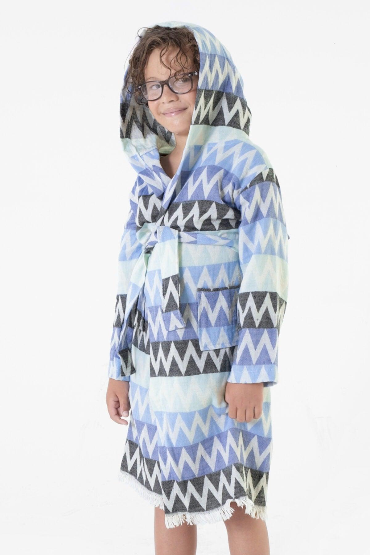 Zigzag Pattern Kids Peshtemal Beach Bathrobe - Swordslife