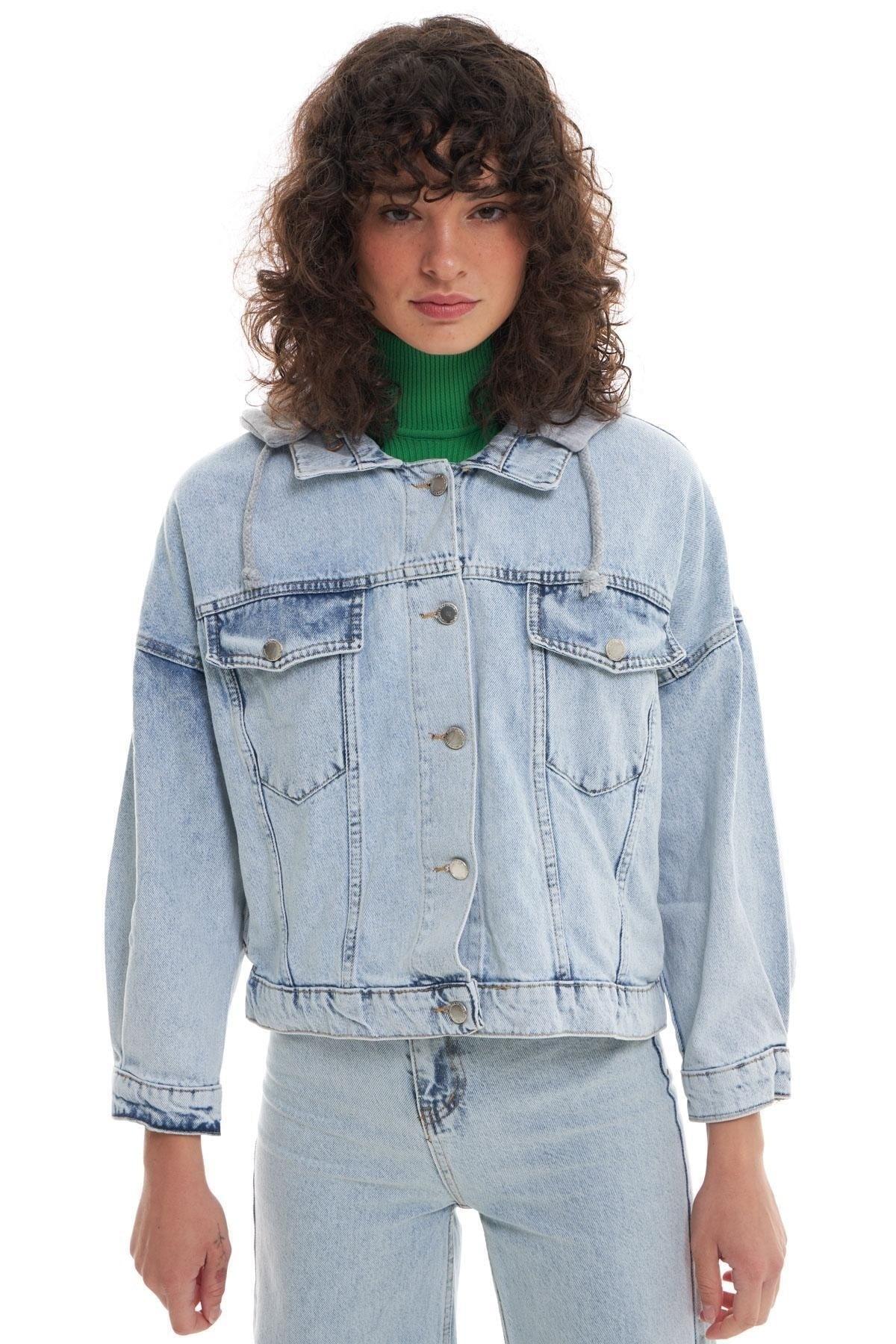 Hooded Oversize Denim Jacket Ice Blue - Swordslife