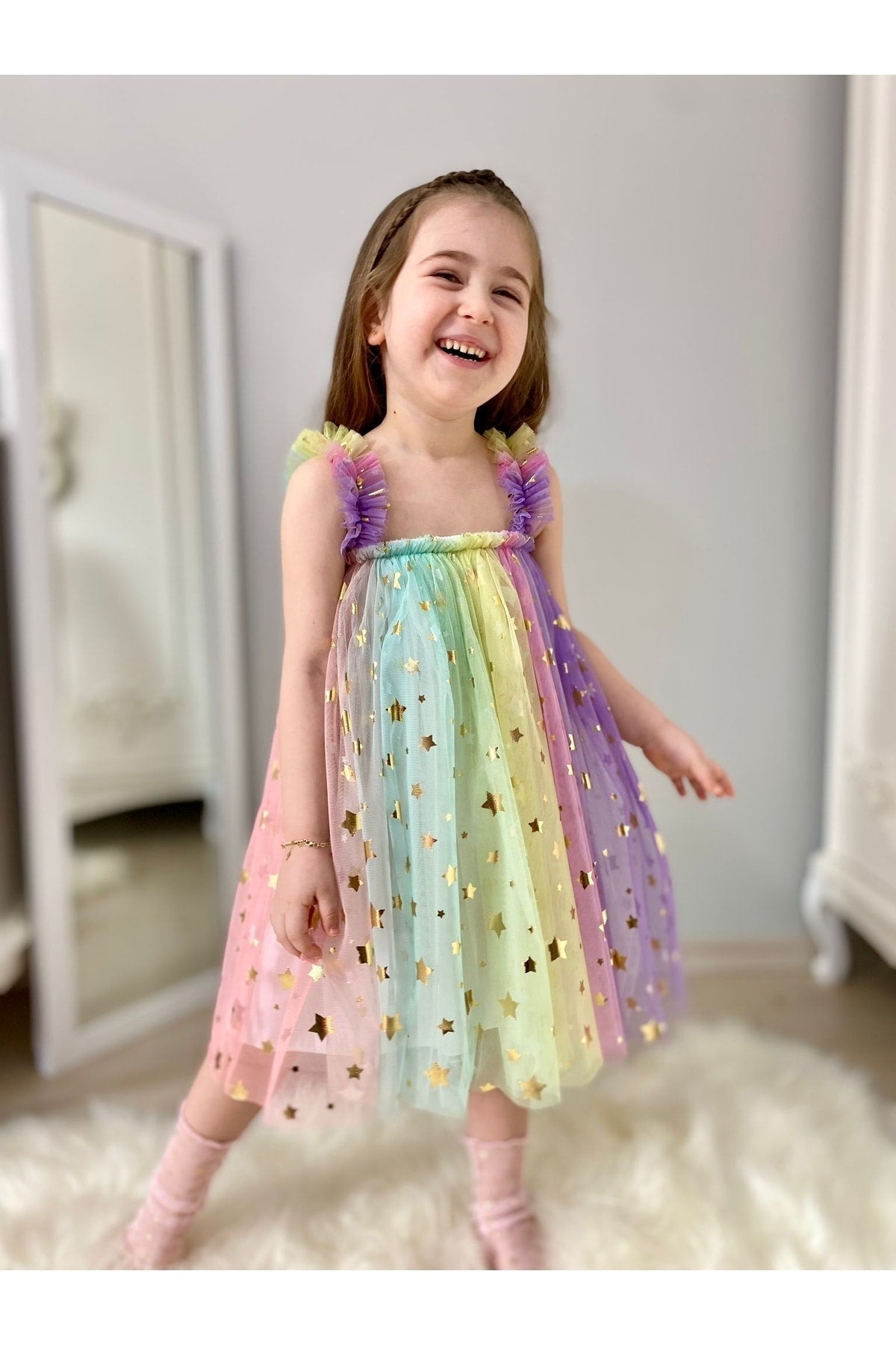 Rainbow Color Transition Star Girl Dress