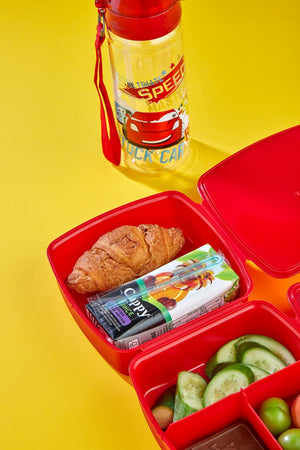 2-Layer Lunch Box With 4 Compartments And Self-Spoon And 500 Cc Water Bottle With Straw Cart