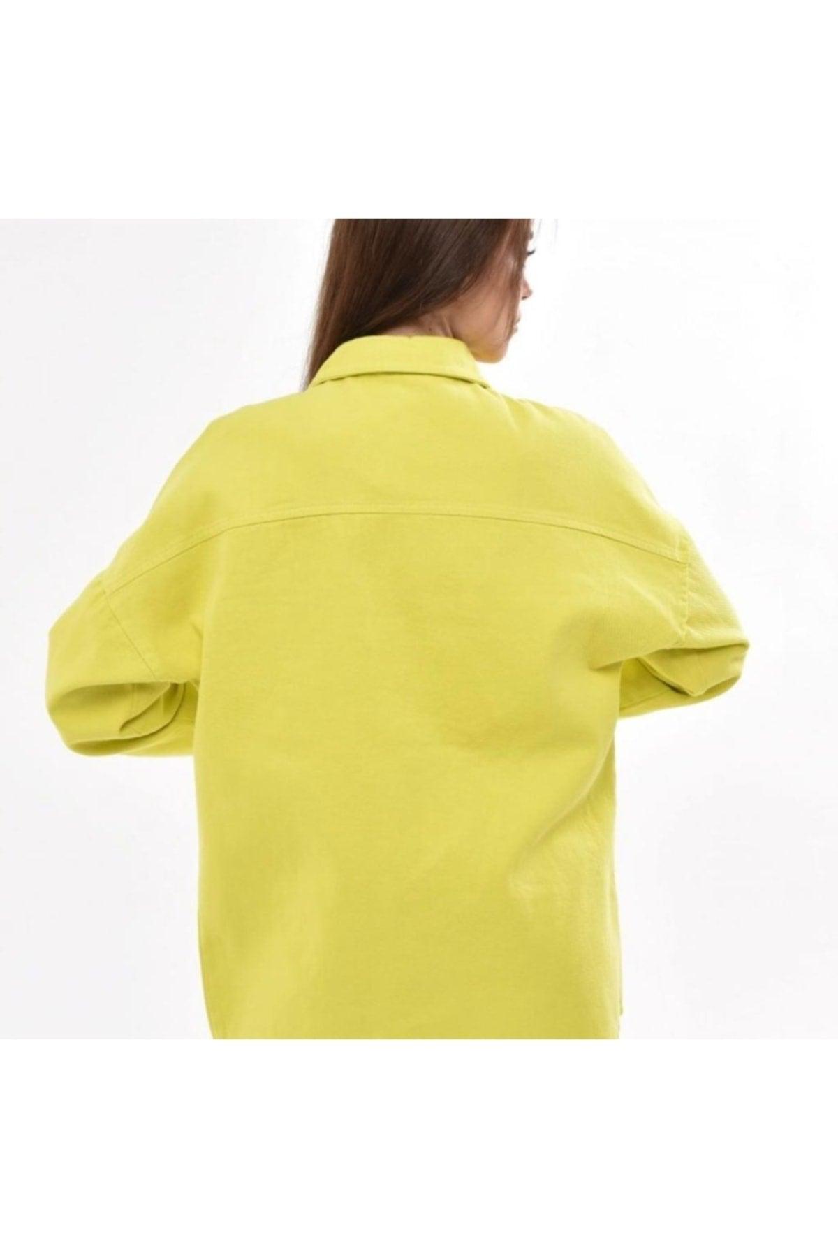 Women's Neon Yellow Boyfriend Oversize Vintage Denim Jeans Denim Jacket A36-011 - Swordslife