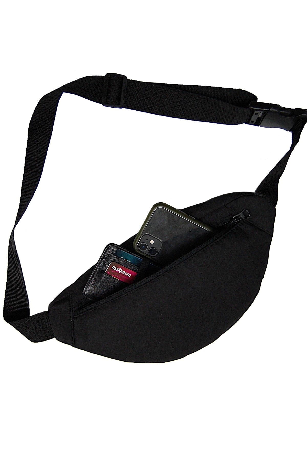 Unisex Black Waterproof Fabric Waist And Shoulder Bag