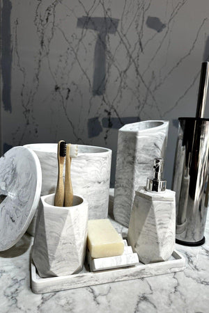 Concrete Bathroom Set Dustbin Toilet Brush Liquid Soap Dispenser - Swordslife