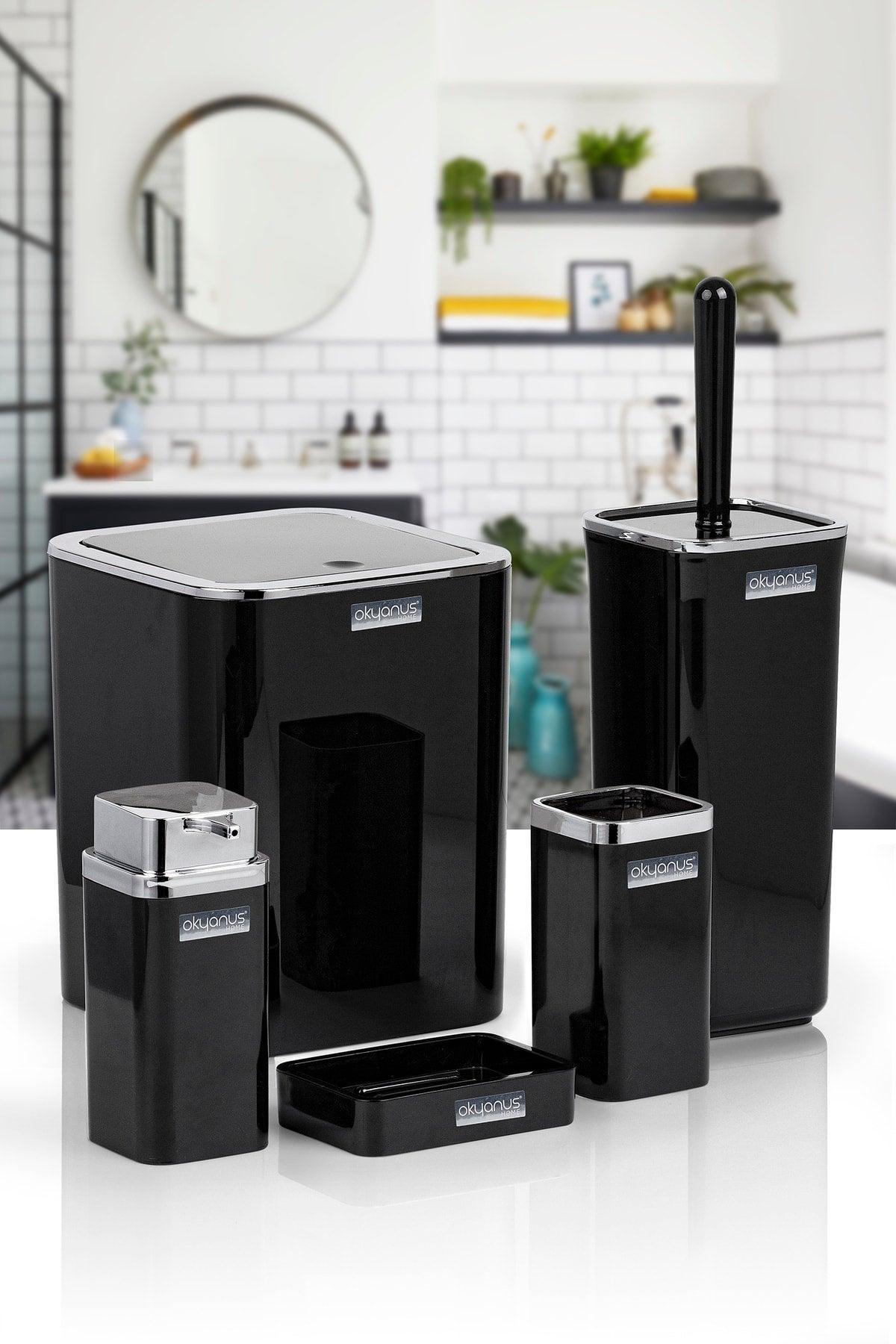 Black Square Chrome 5 Pcs Bathroom Set - Swordslife