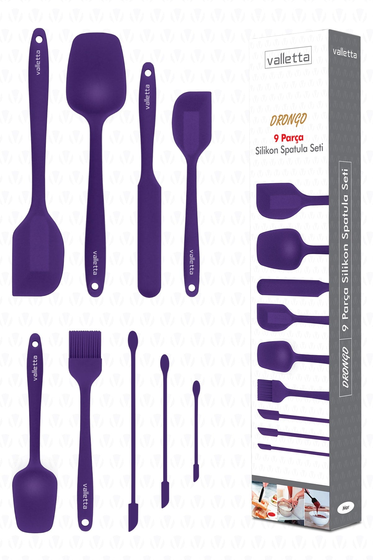 Drongo Jar Scraper Silicone Spatula Set 9 Pieces Purple