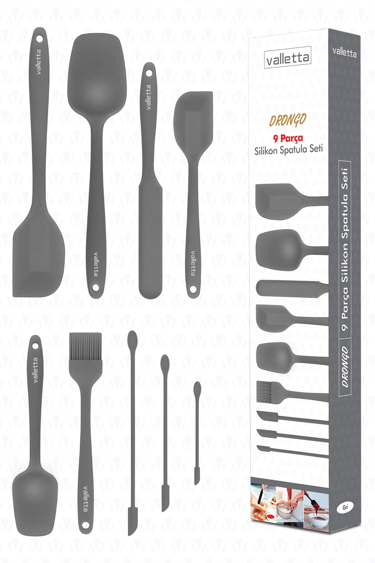 Drongo Jar Scraper Silicone Spatula Set 9 Pcs. Gray