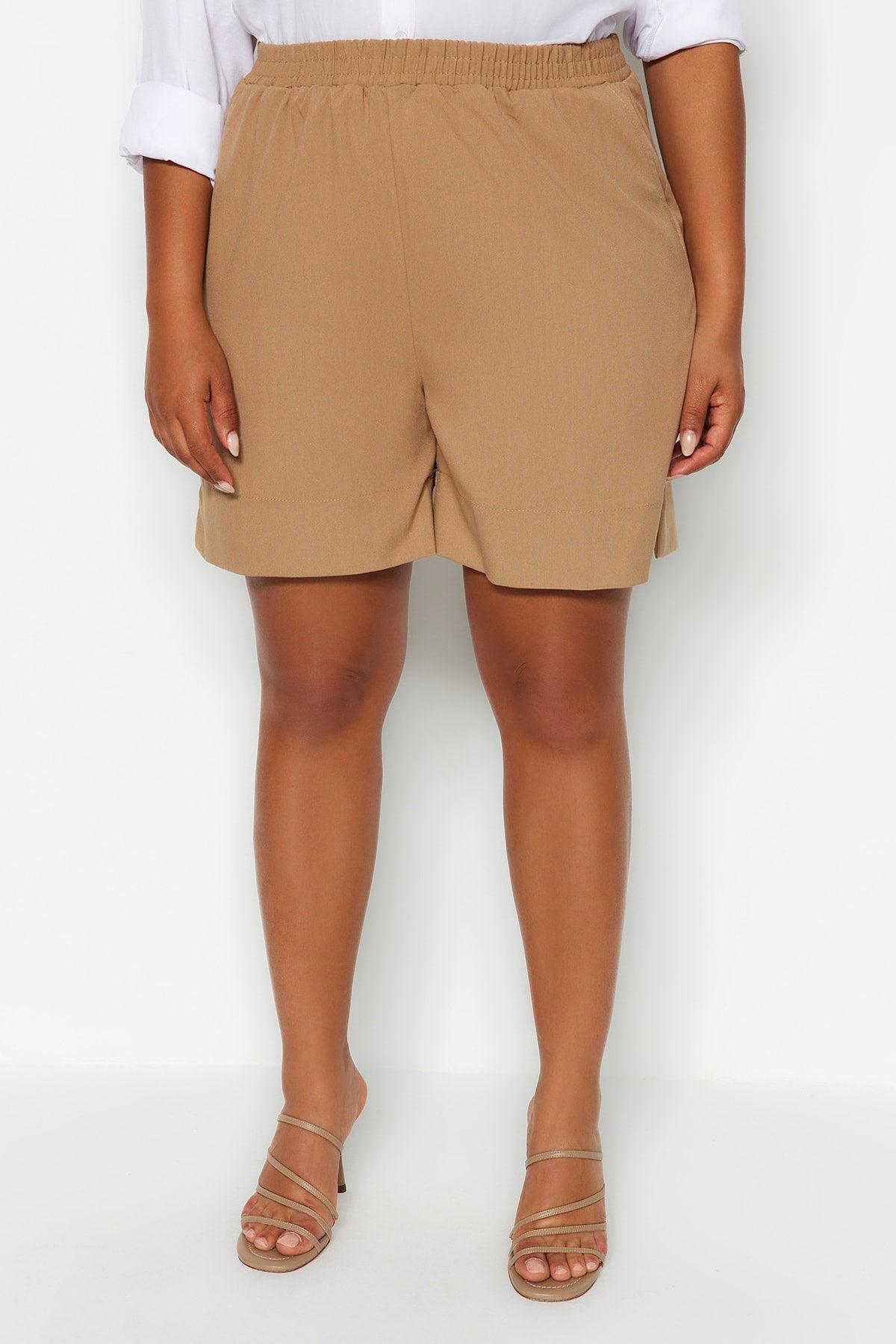 Brown High Waist Woven Shorts & Bermuda TBBSS23AP00015 - Swordslife