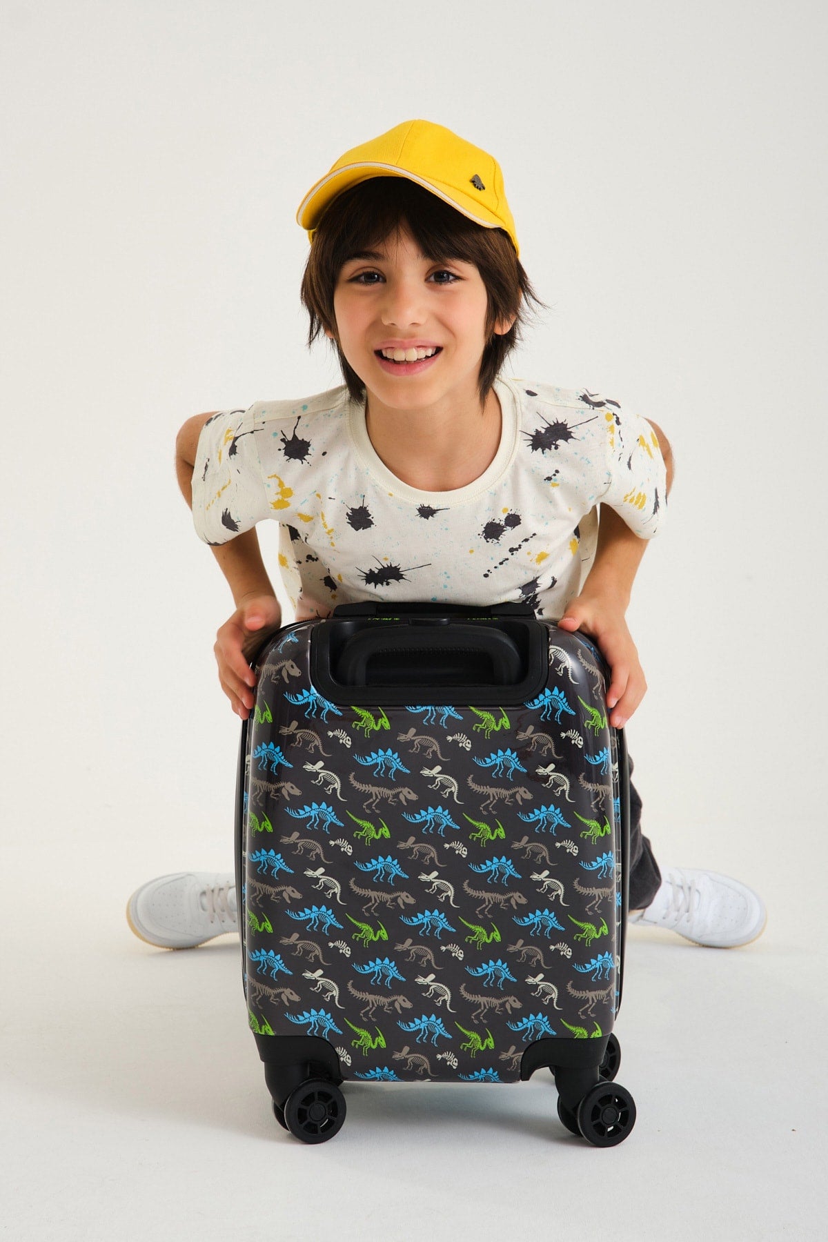 Kids Dark Gray Dinosaur Patterned Child Suitcase 16750