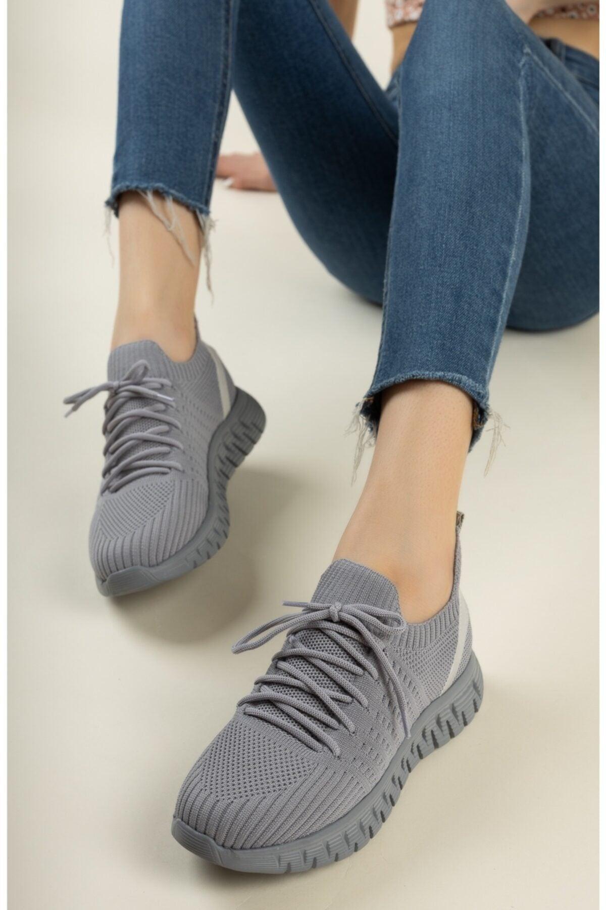 Women's Gray Knitwear Sneaker - Swordslife