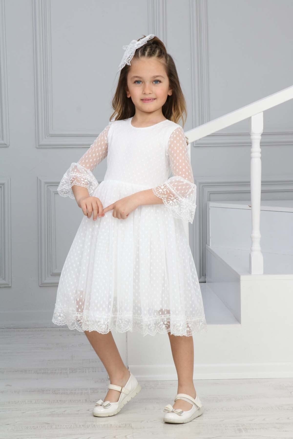 Girls` Evening Dress Girls` Tulle Lace Dress Girls` Dress Girls` Buckled Dress