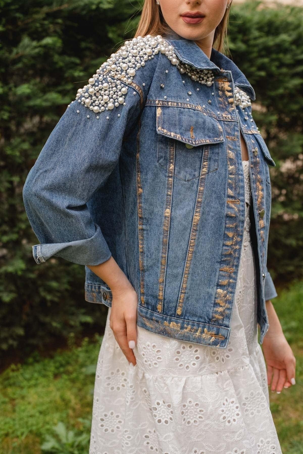 Pearl Detail Jean Jacket - Swordslife