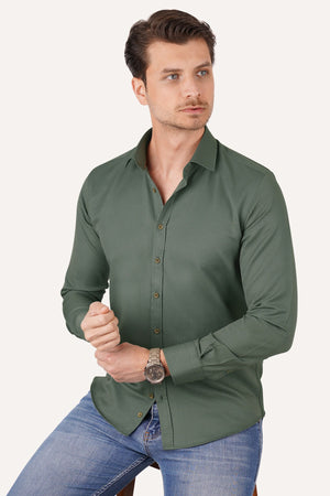 Cactus Green Brown Buttoned Slimfit Men'S Shirt With Box