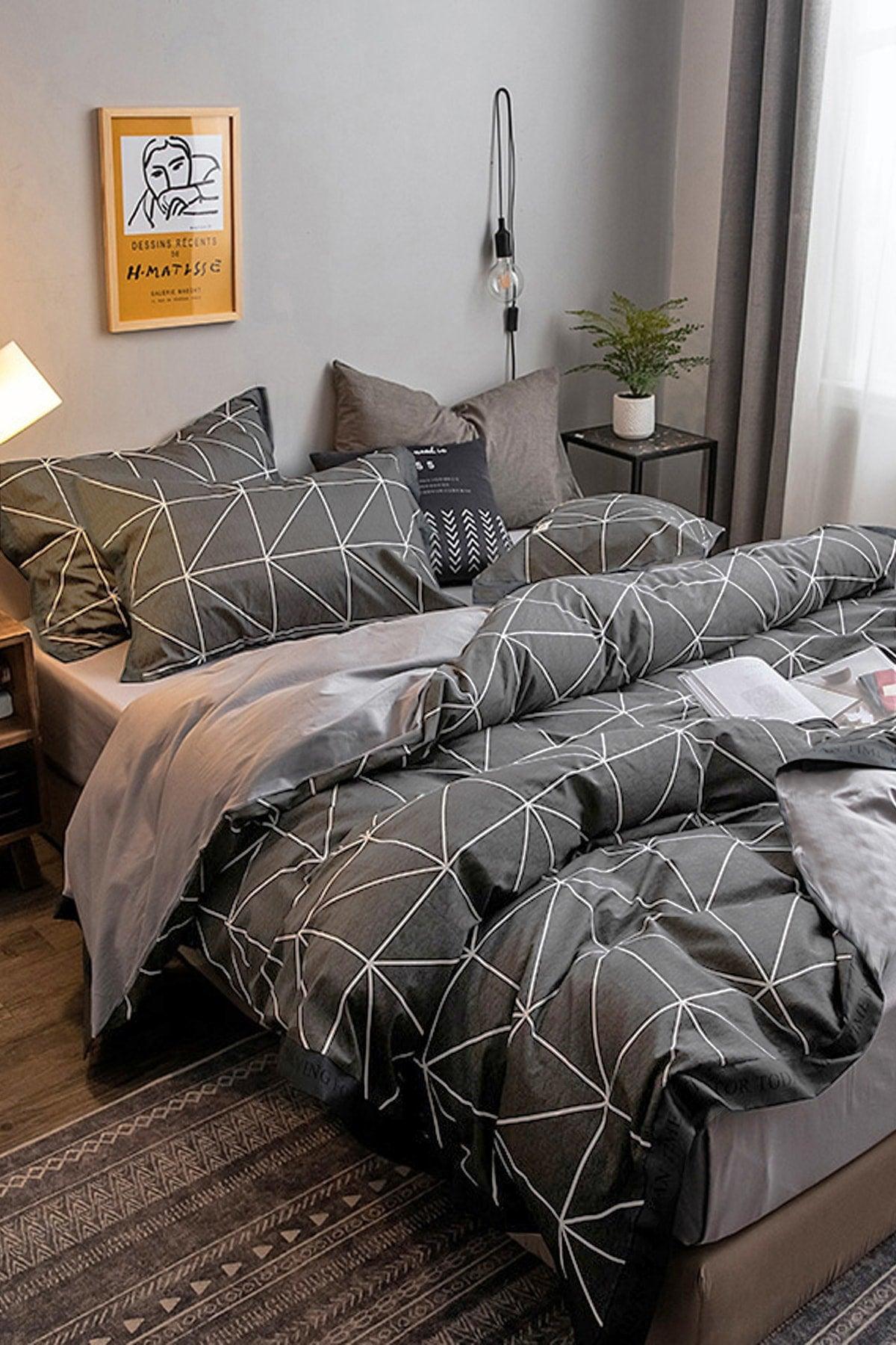 Elastic Linen Duvet Cover Set Double Pyramid - Swordslife