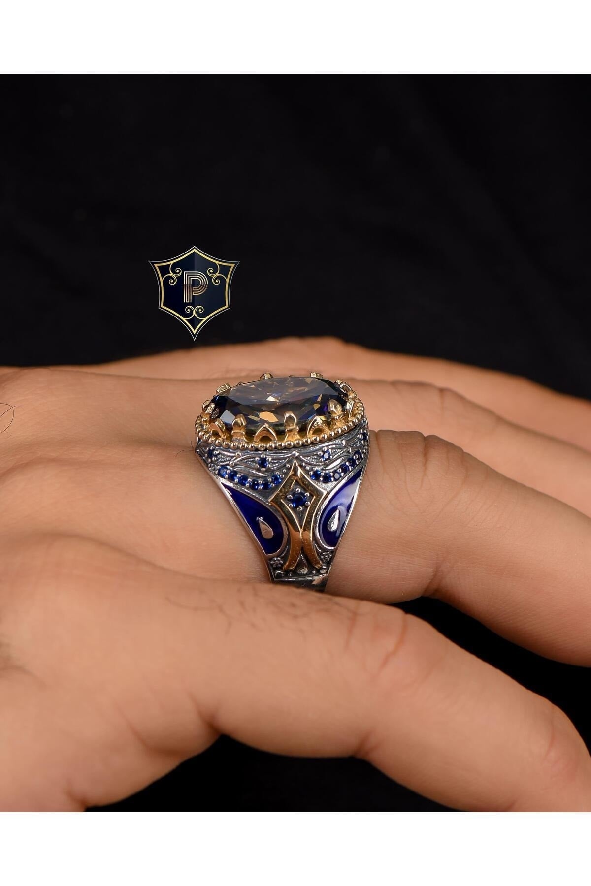 Mystic Topaz Stone Zircon Stone Decorated 925 Sterling Silver Men'S Ring