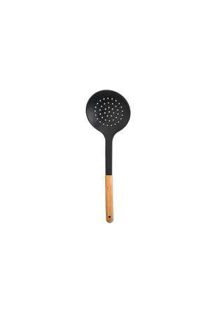 6 Pieces Wooden Handle Plastic Scoop Colander Spoon Spatula Crusher And Beater Black Serving Set Dp-Ahş01