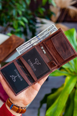 Genuine Leather Brown Men'S Coin-Eyed Wallet Jcksn101