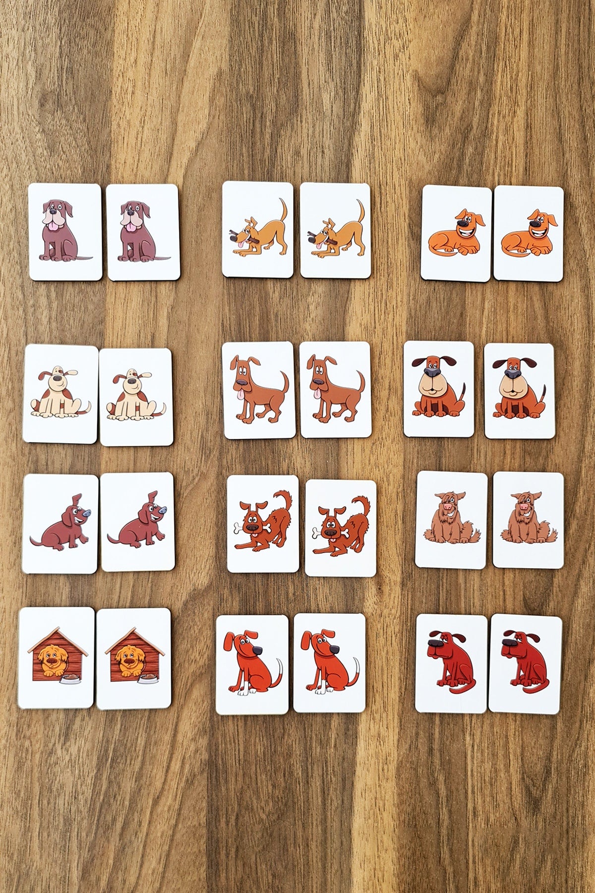 Wooden Dogs Brain Teaser Cards Matching Game Preschool Educational Material