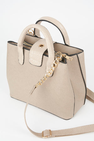 Women'S Mink Croco Handle 2 Compartment Snap Zipper Closure Hand And Shoulder Bag With Strap