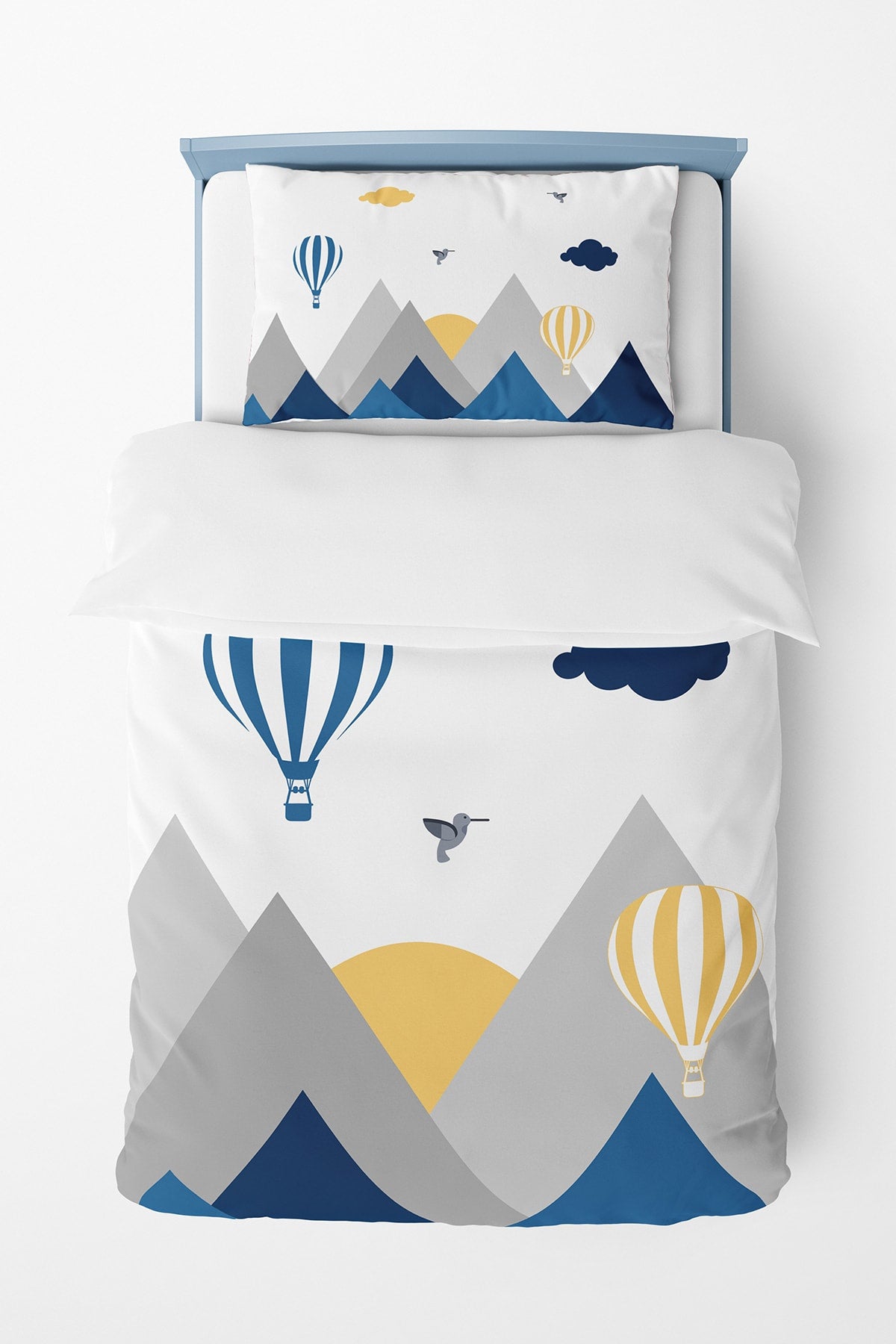 Blue Bird Valley Mountain Patterned Duvet Cover Set