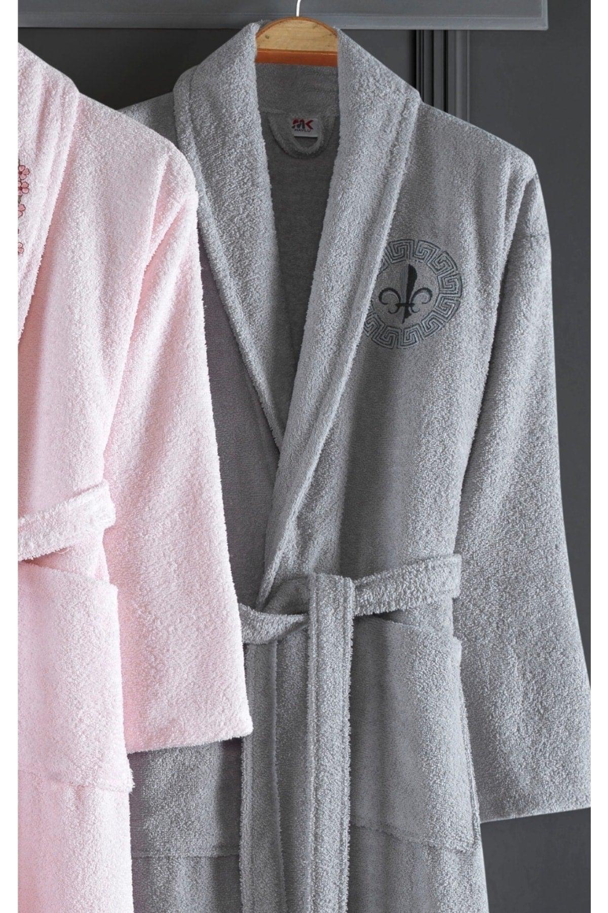 Flamingo Embroidered Cotton 4 Piece Family Bathrobe Set Lilac I Gray - Swordslife