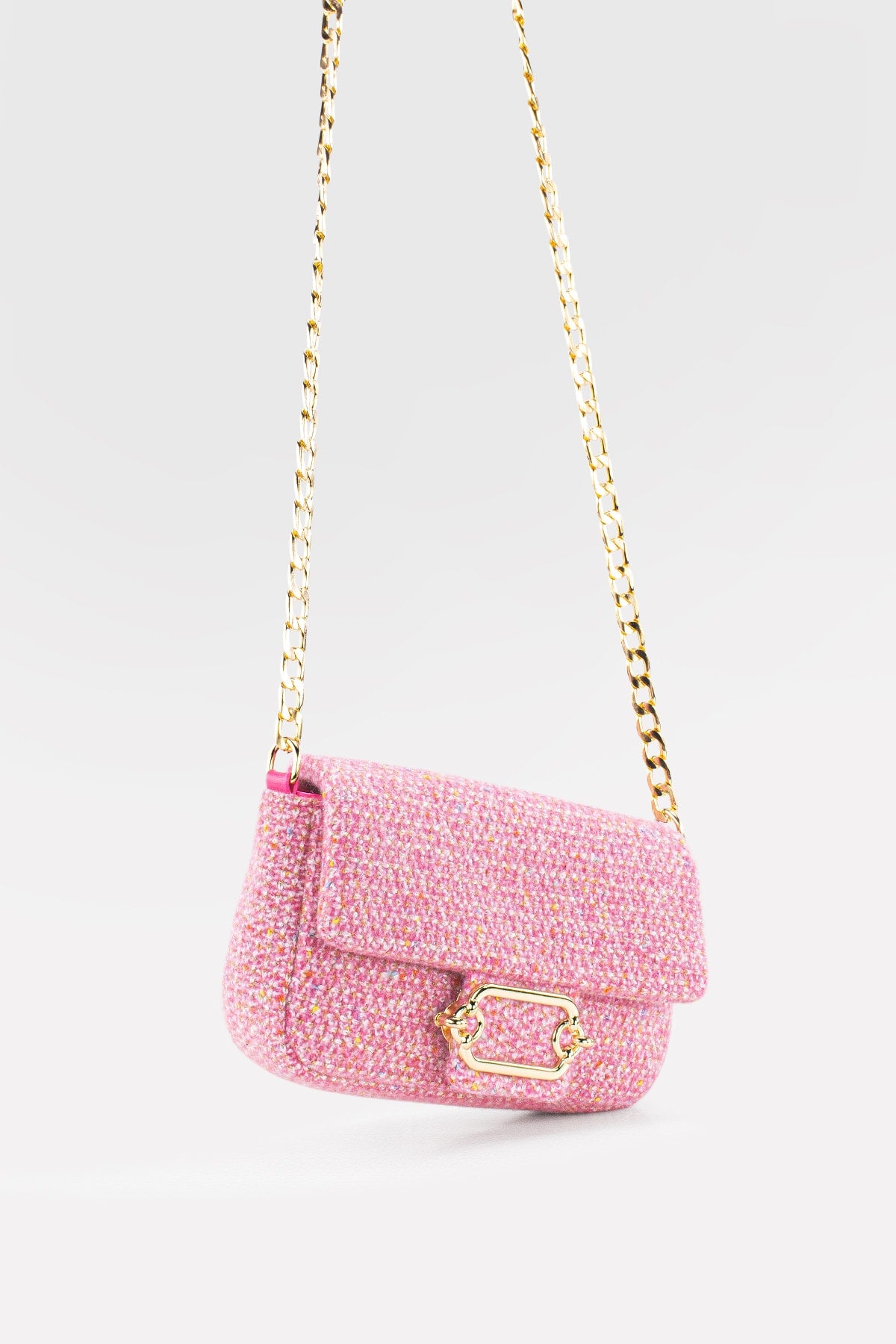 Women'S Tweed Pink Chain Magnet Closure Crossbody Bag 225