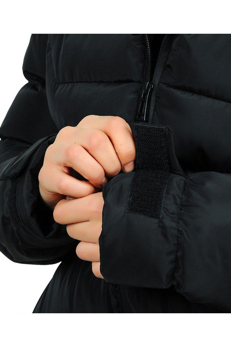 Women's Black Hooded Fleece Inner Waterproof Windproof Down Jacket & Coat & Parka - Swordslife