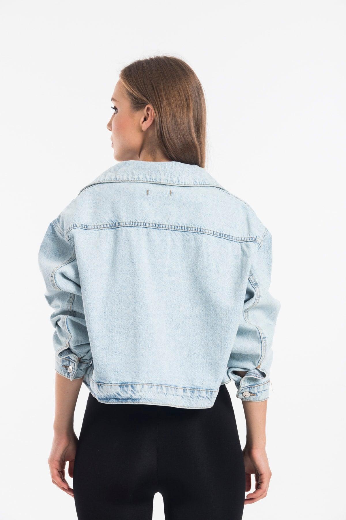 Women's Blue Big Pocket Denim Jacket - Swordslife