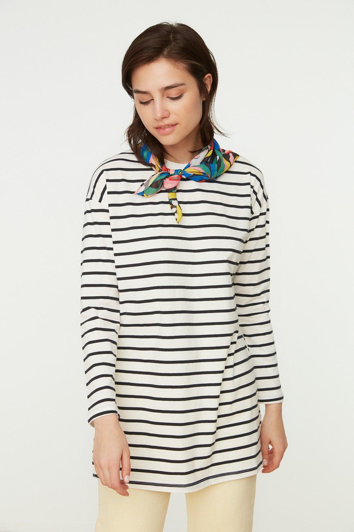 Black Striped Knitted Tunic TCTAW22UK0240 - Swordslife