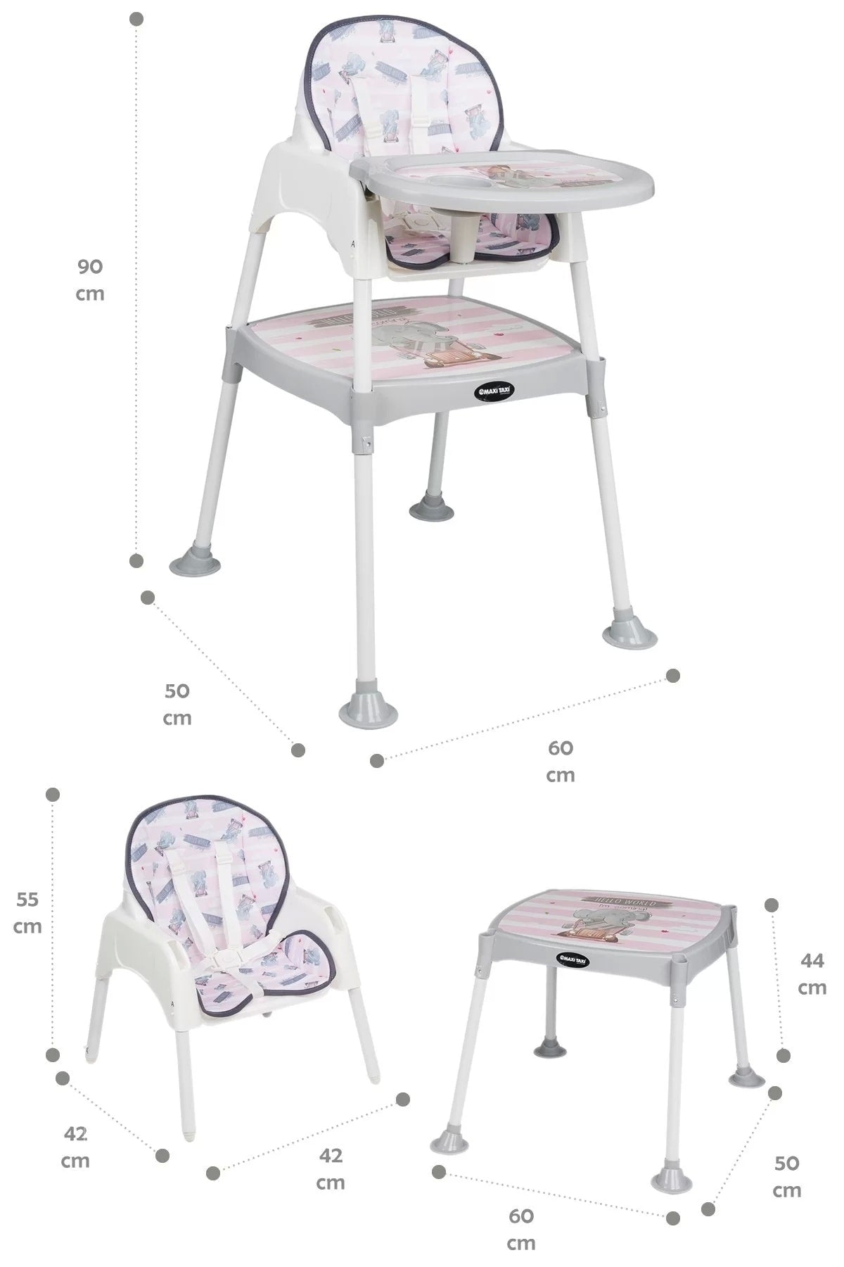 Baby Feeding 3In1 Desk Highchair Pink Elephant