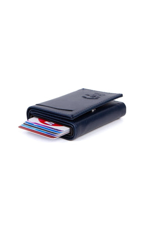 Unisex Leather Aluminum Mechanism Sliding Card Holder Wallet With Paper Money Compartment (7,5X10Cm)