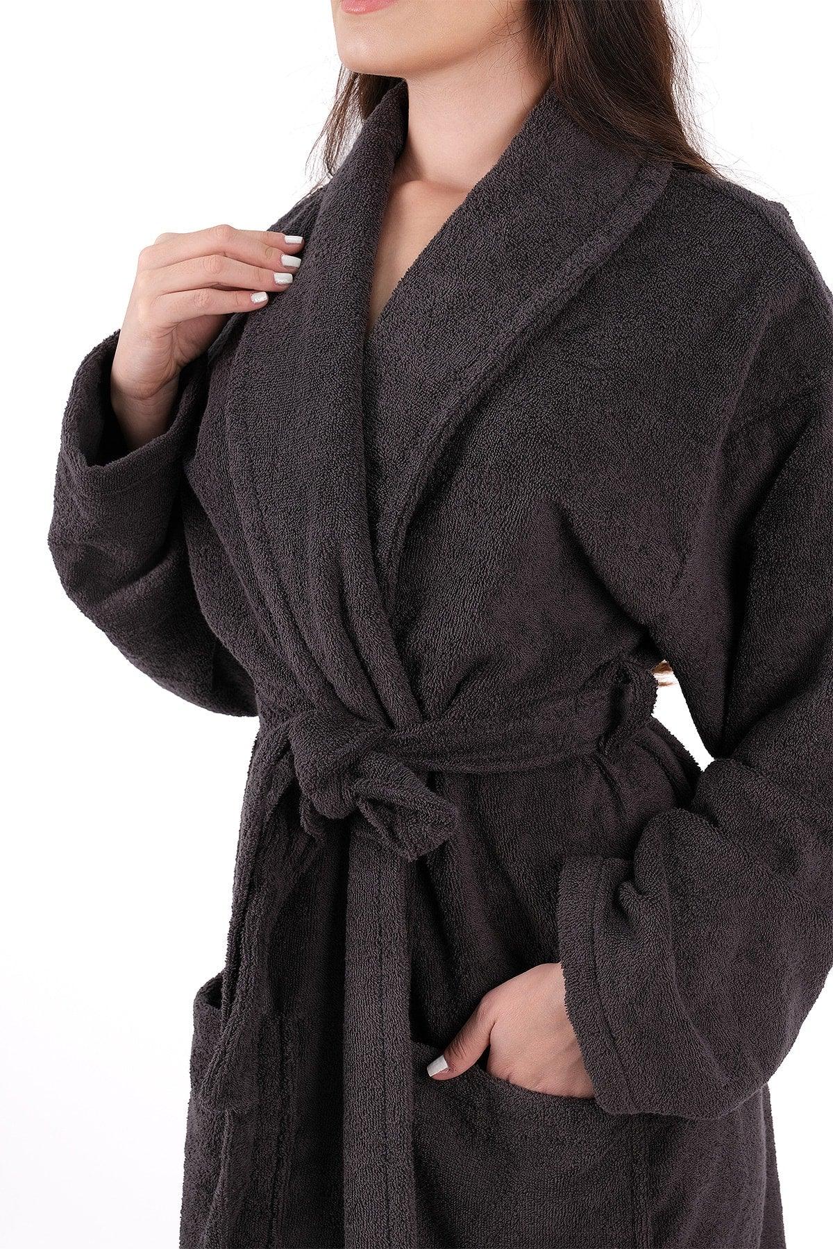 Soft Line 100% Cotton Salyaka Anthracite Color (L-XL-2XL-3XL-4XL) Large / Oversized Bathrobe - Swordslife