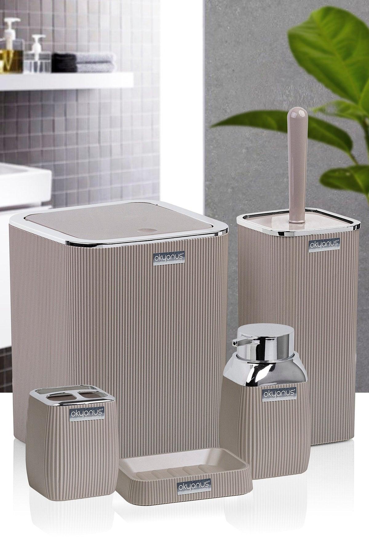 Mink Color Striped Chrome 5 Piece Bathroom Set - Swordslife